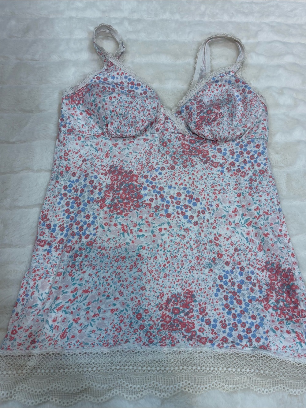 Floral Lace-Trim Camisole in Pink Multicolor
